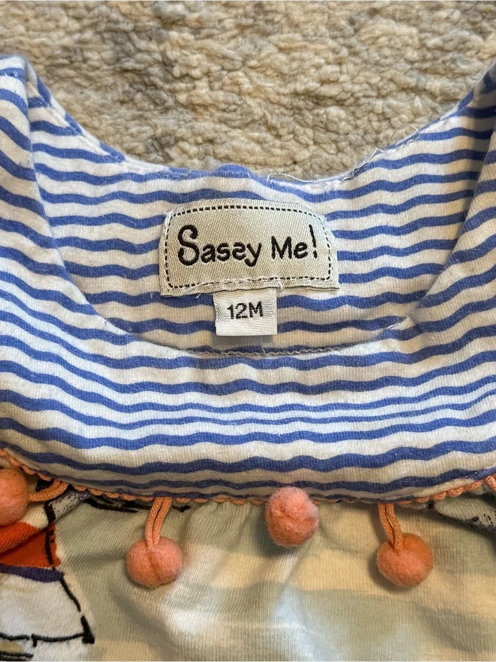 Sassy Me Baby Nautical Dress 12M Sleeveless Pink Pom Pom Summer Outfit